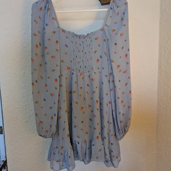 Reformation Blue Floral Cammi Dress Faux Wrap Long Sleeve Size 2 - Picture 5 of 8